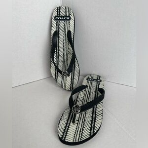 Coach Alessa Women’s Black & Chalk Flip Flops | Silver Hardware | Size 7/8 L